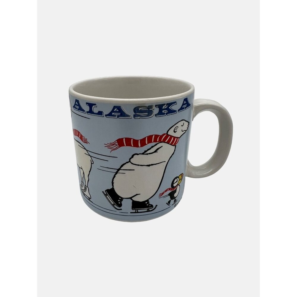 Vintage Alaska Skating Animals Mug 1988 Ceramic Coffee Tea Cup By ACE 3.5"